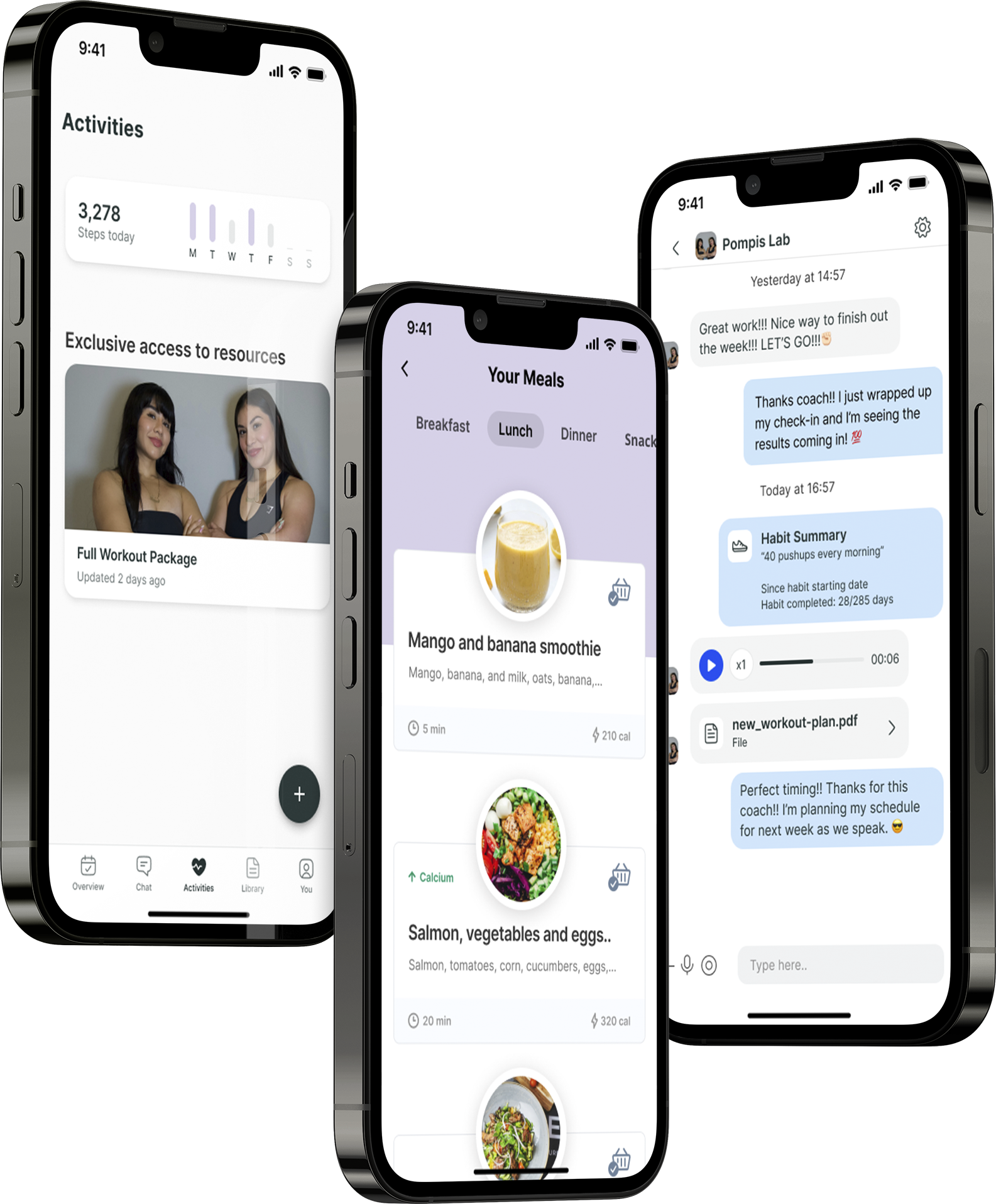 A mockup of the coaching app showcasing the features.
