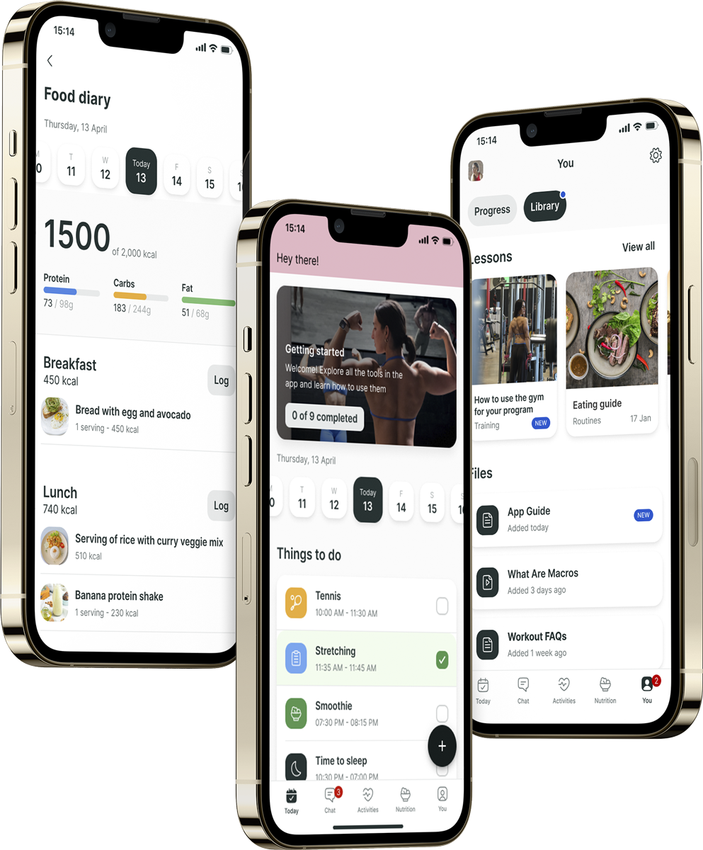 A mockup of the coaching app showcasing the features.