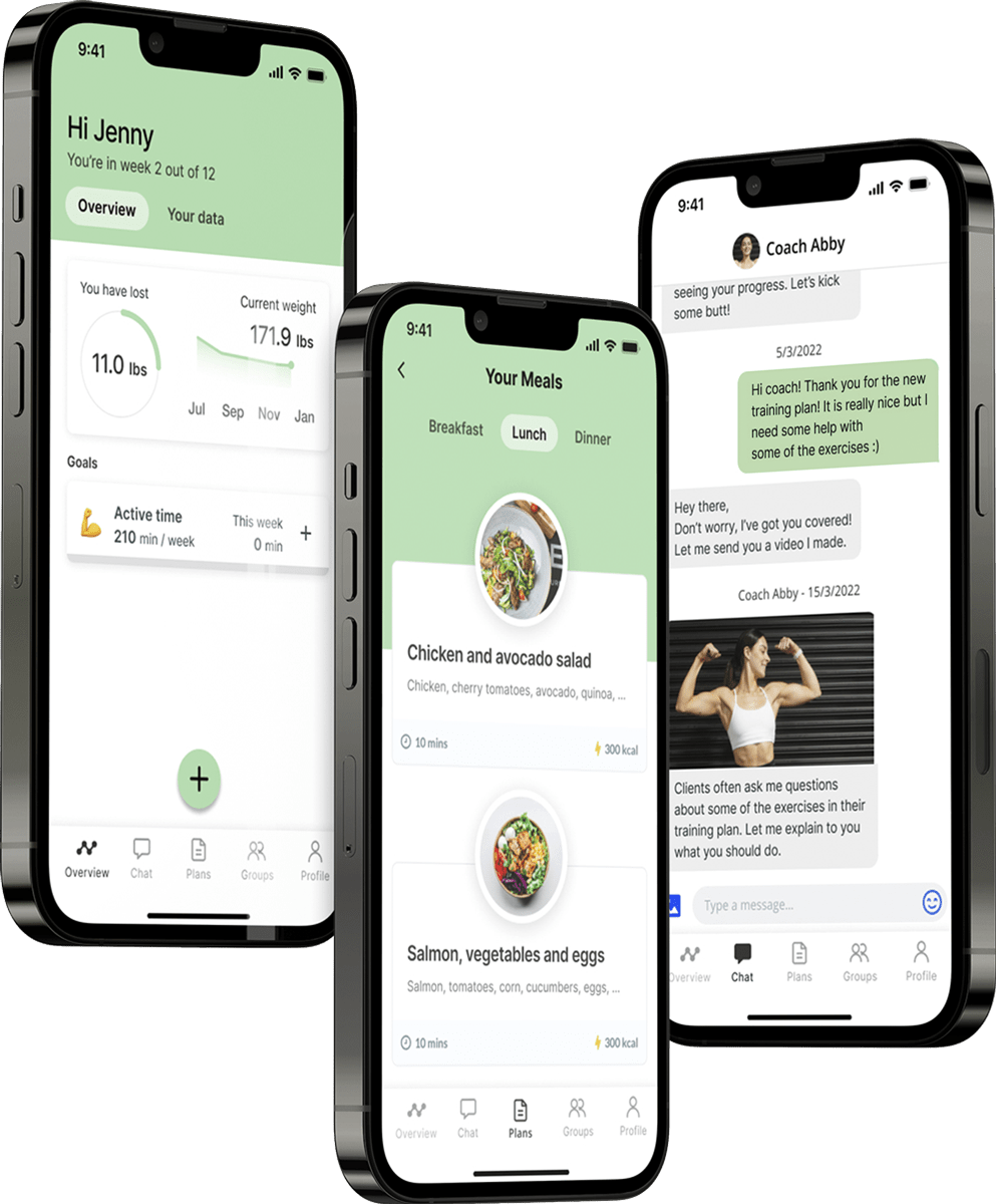 A mockup of the coaching app showcasing the features.