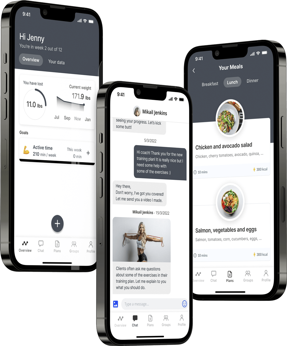 A mockup of the coaching app showcasing the features.