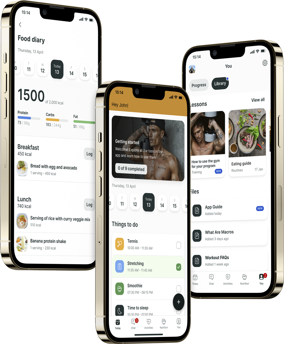 A mockup of the coaching app showcasing the features.