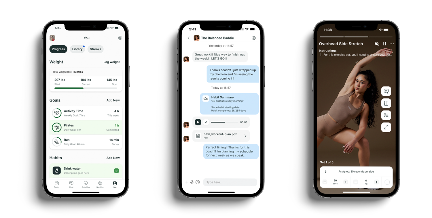 A mockup of the coaching app showcasing the different features.