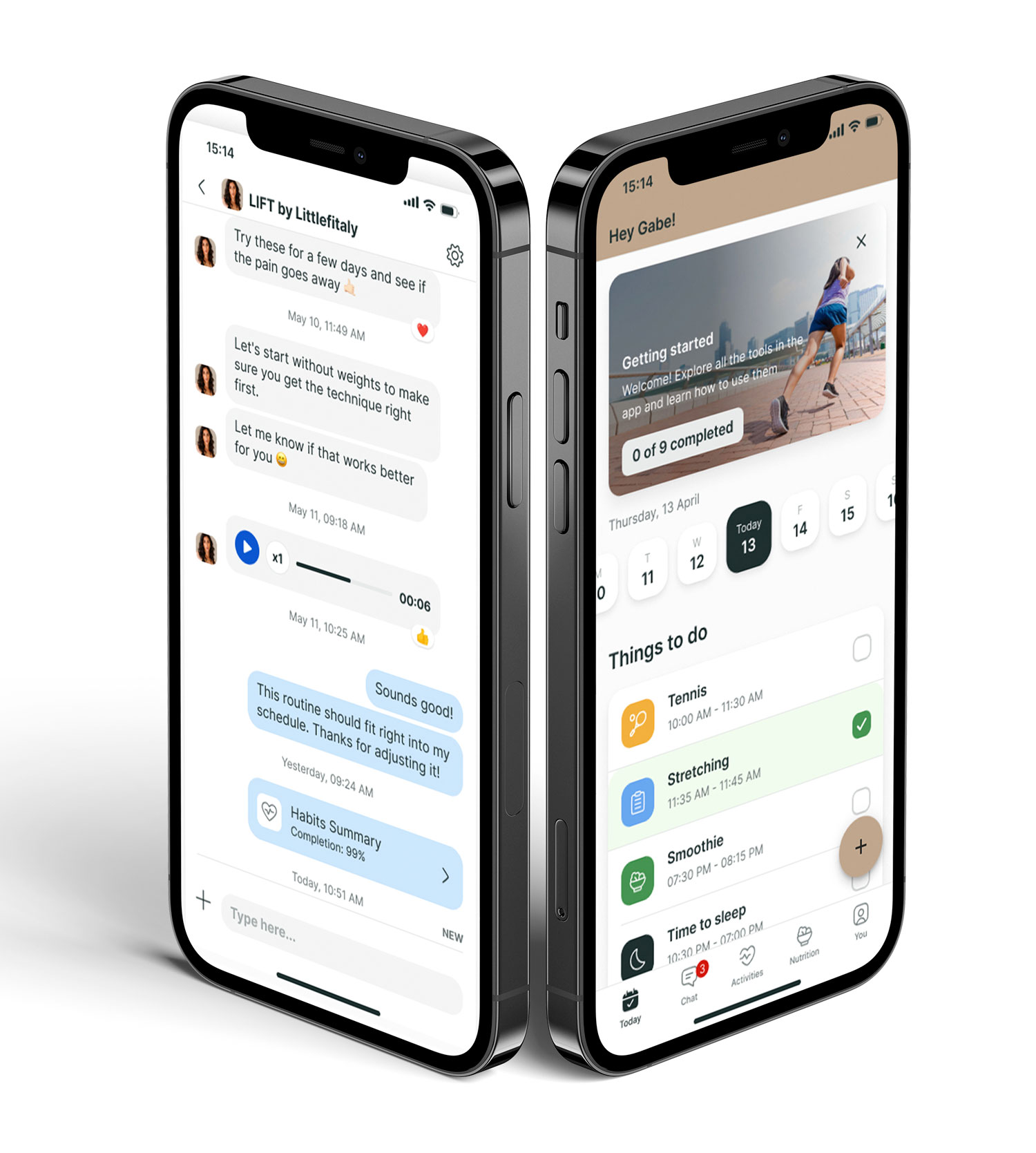 A mockup of the coaching app showcasing the features.
