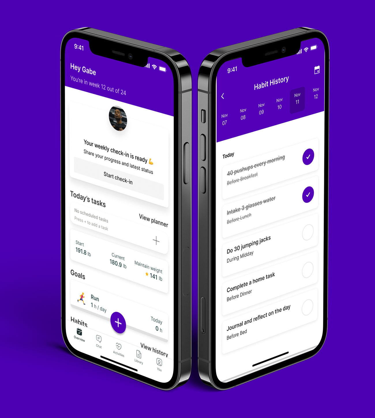 A mockup of the coaching app showcasing the features.