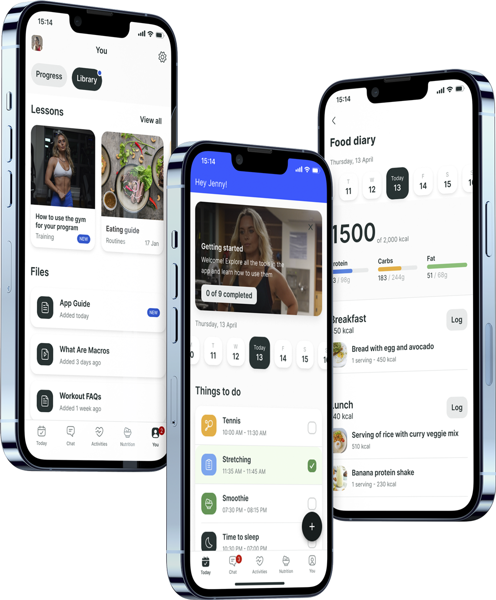 A mockup of the coaching app showcasing the features.