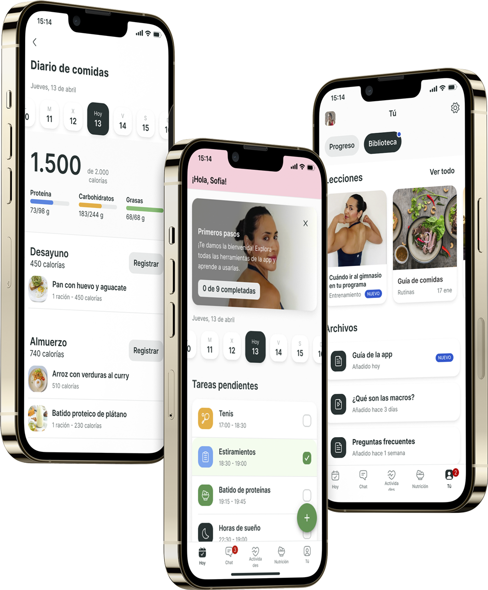 Un mockup de la app de coaching mostrando las funciones.