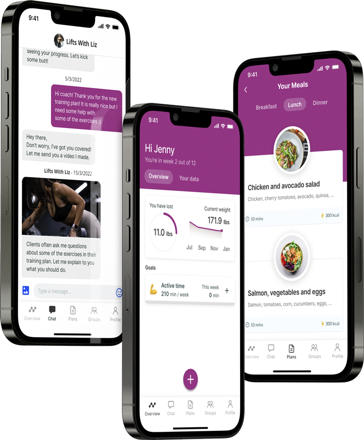 A mockup of the coaching app showcasing the features.
