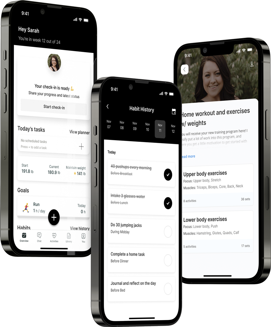 A mockup of the coaching app showcasing the features.