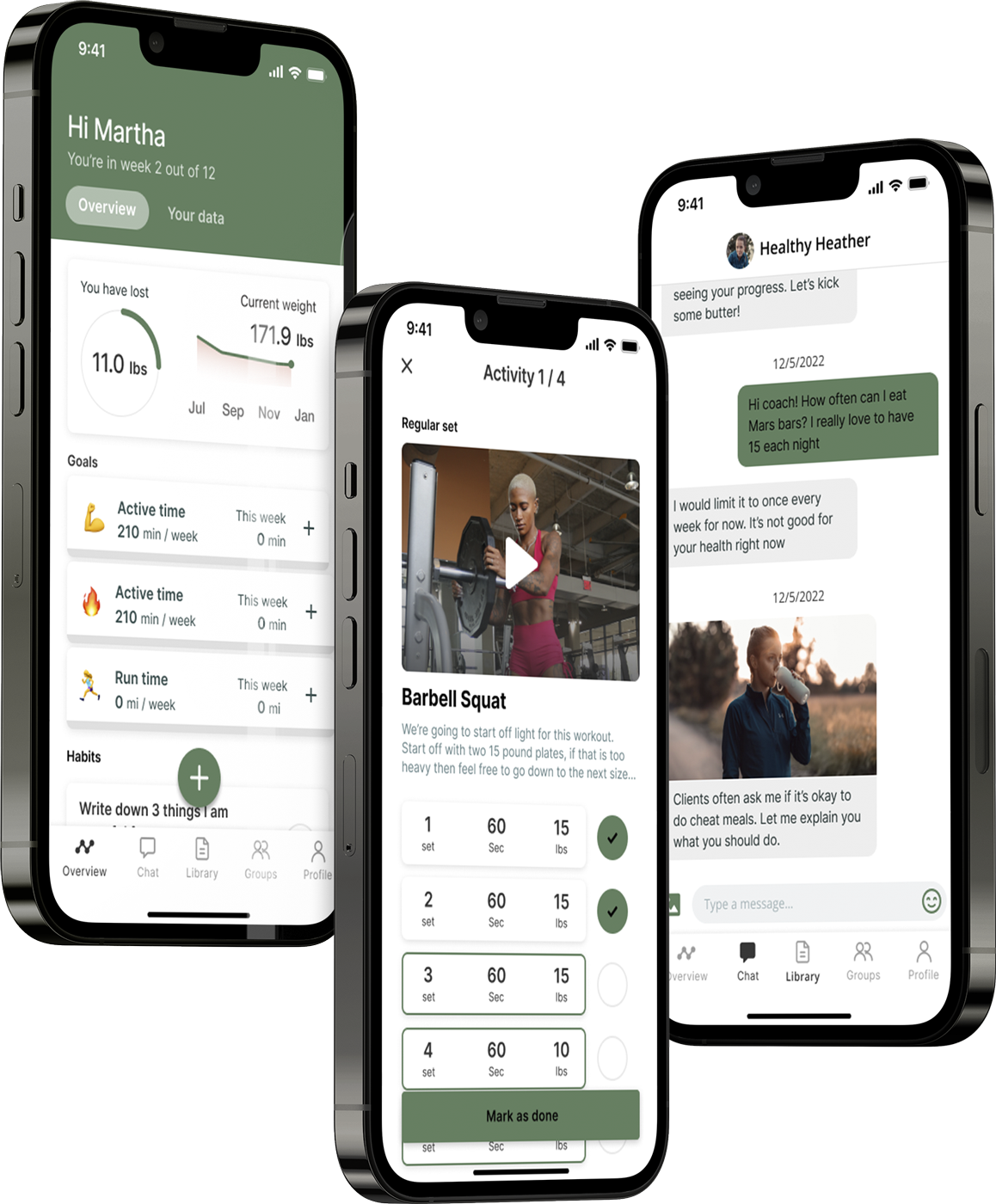 A mockup of the coaching app showcasing the features.