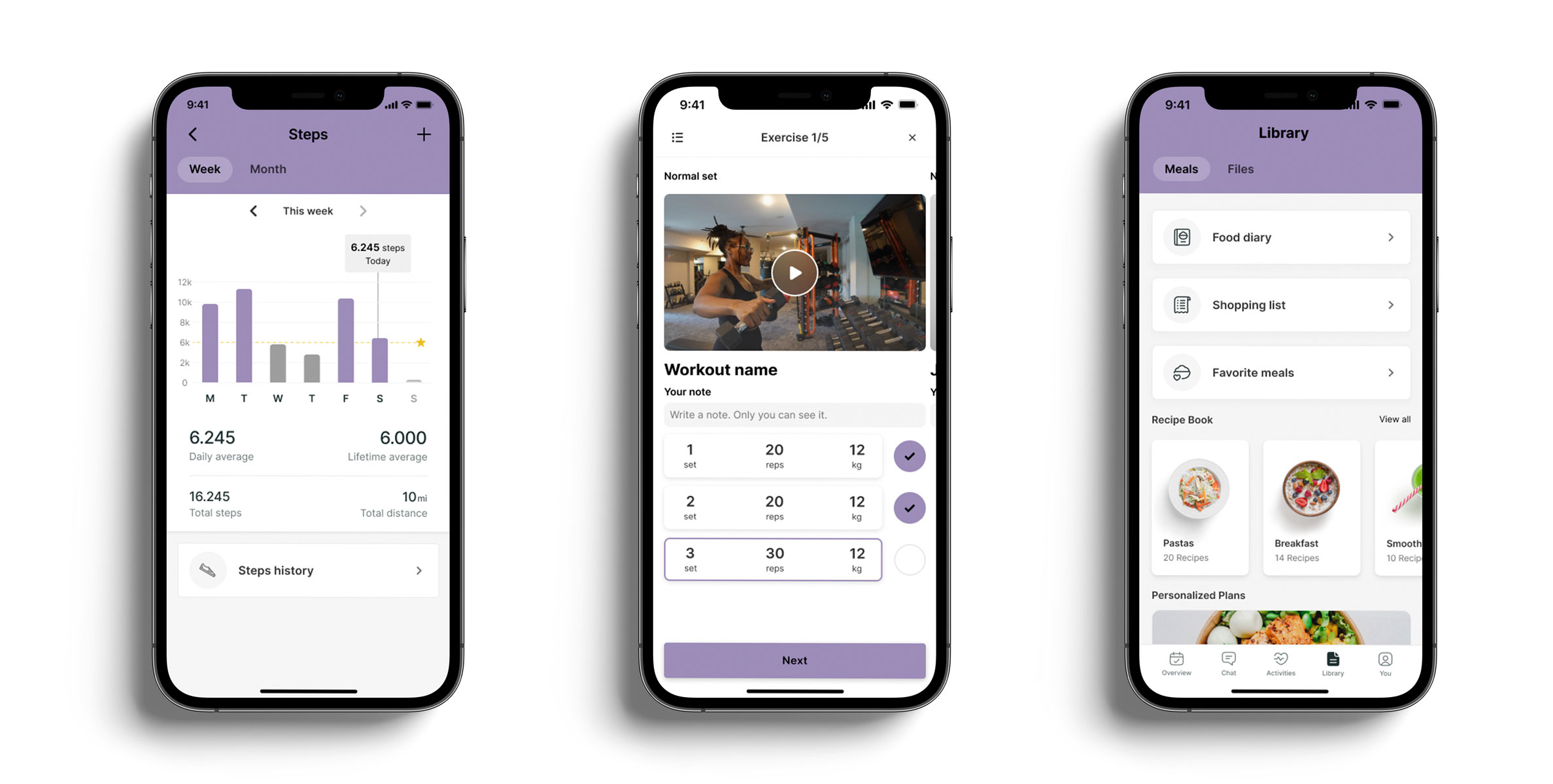 A mockup of the coaching app showcasing the different features.