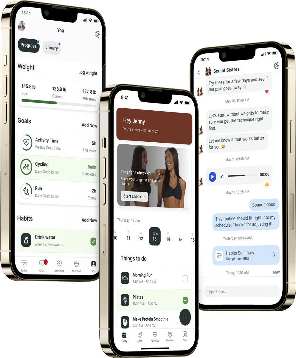 A mockup of the coaching app showcasing the features.