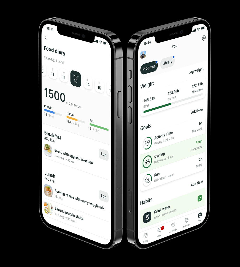 A mockup of the coaching app showcasing the features.