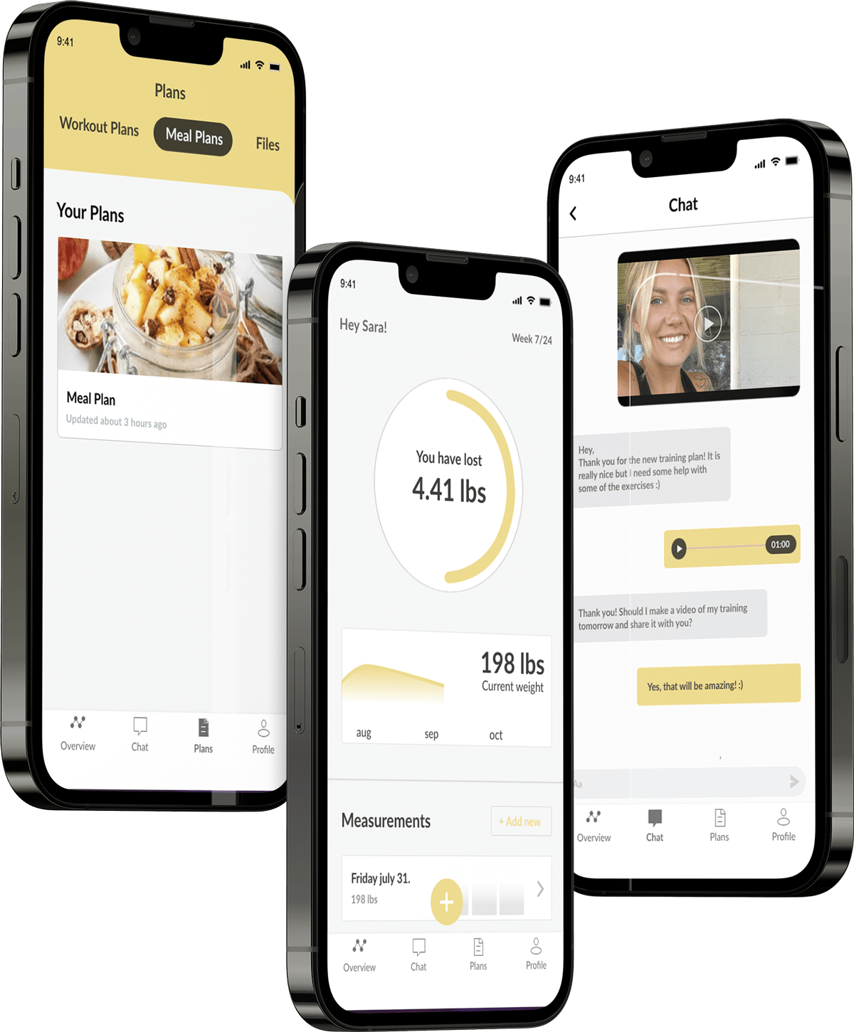 A mockup of the coaching app showcasing the features.