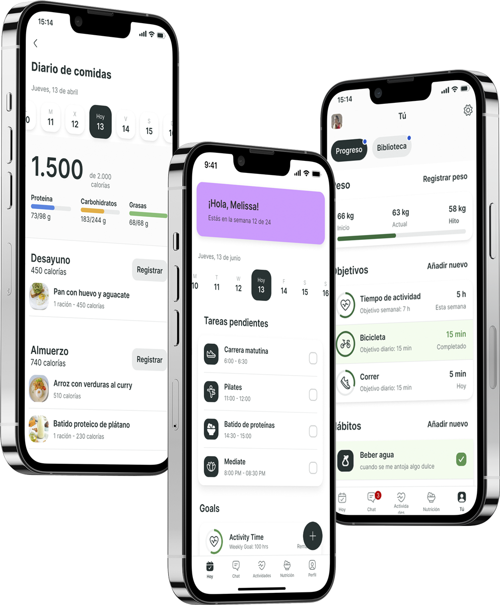 Un mockup de la app de coaching mostrando las funciones.