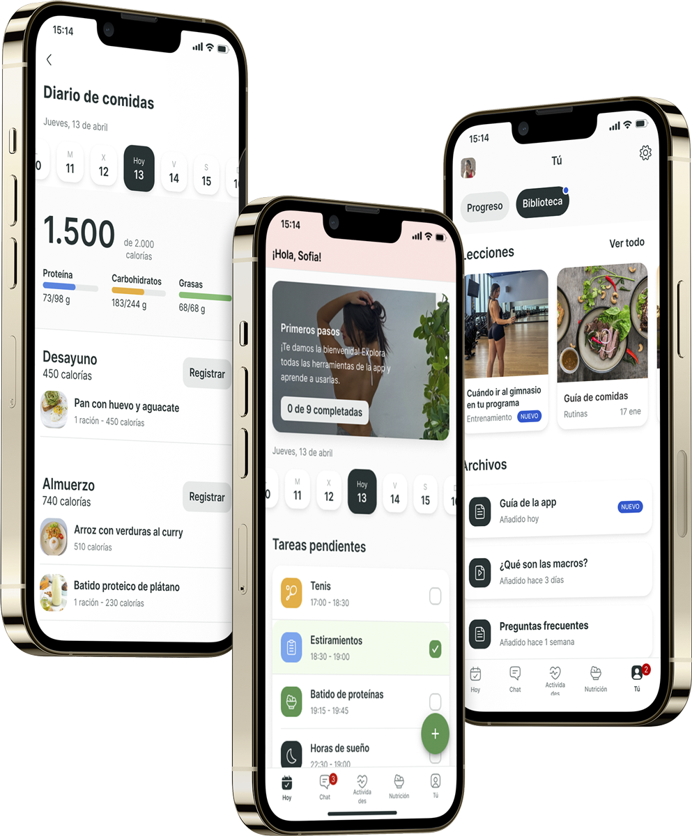 Un mockup de la app de coaching mostrando las funciones.