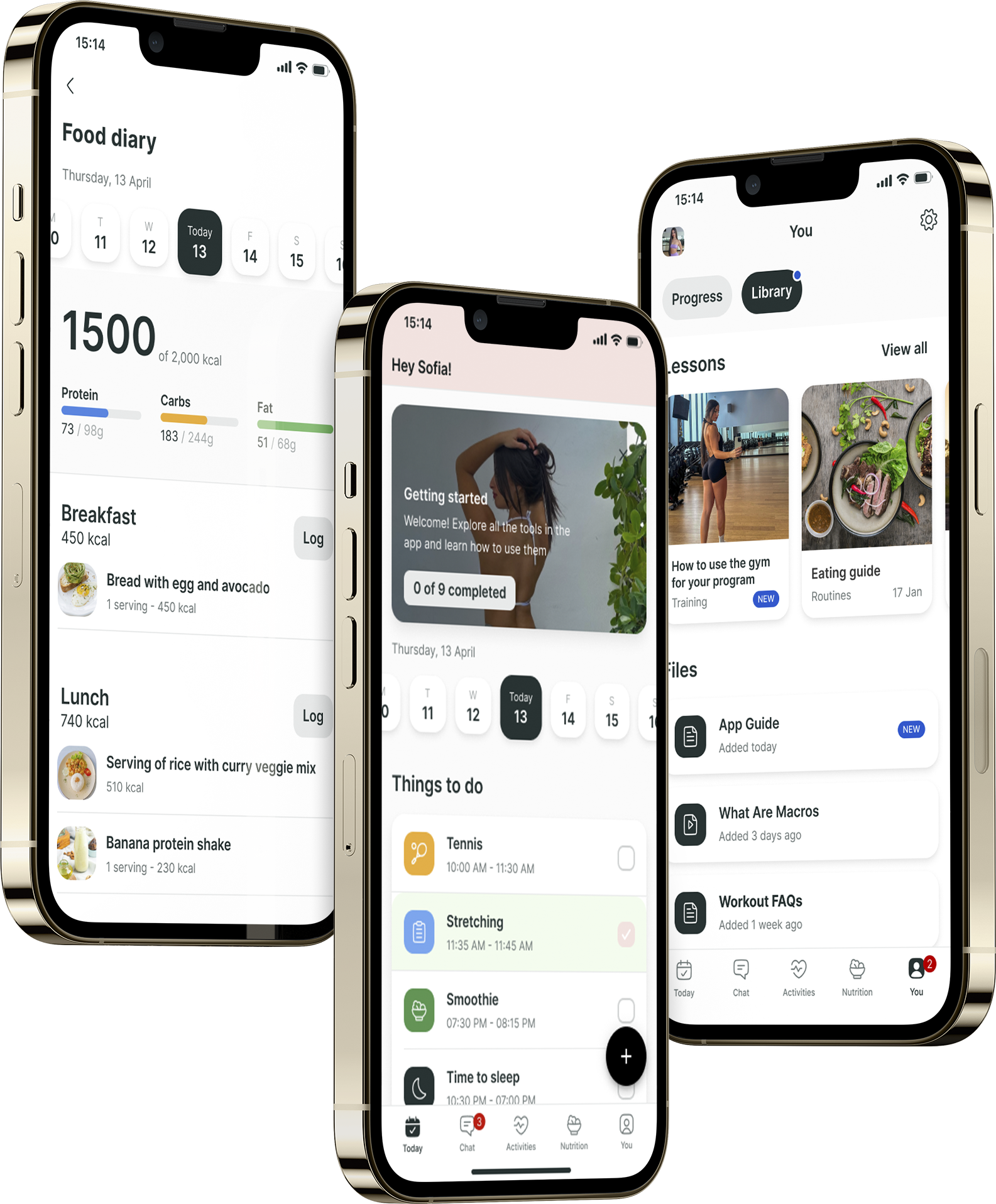 Un mockup de la app de coaching mostrando las funciones.