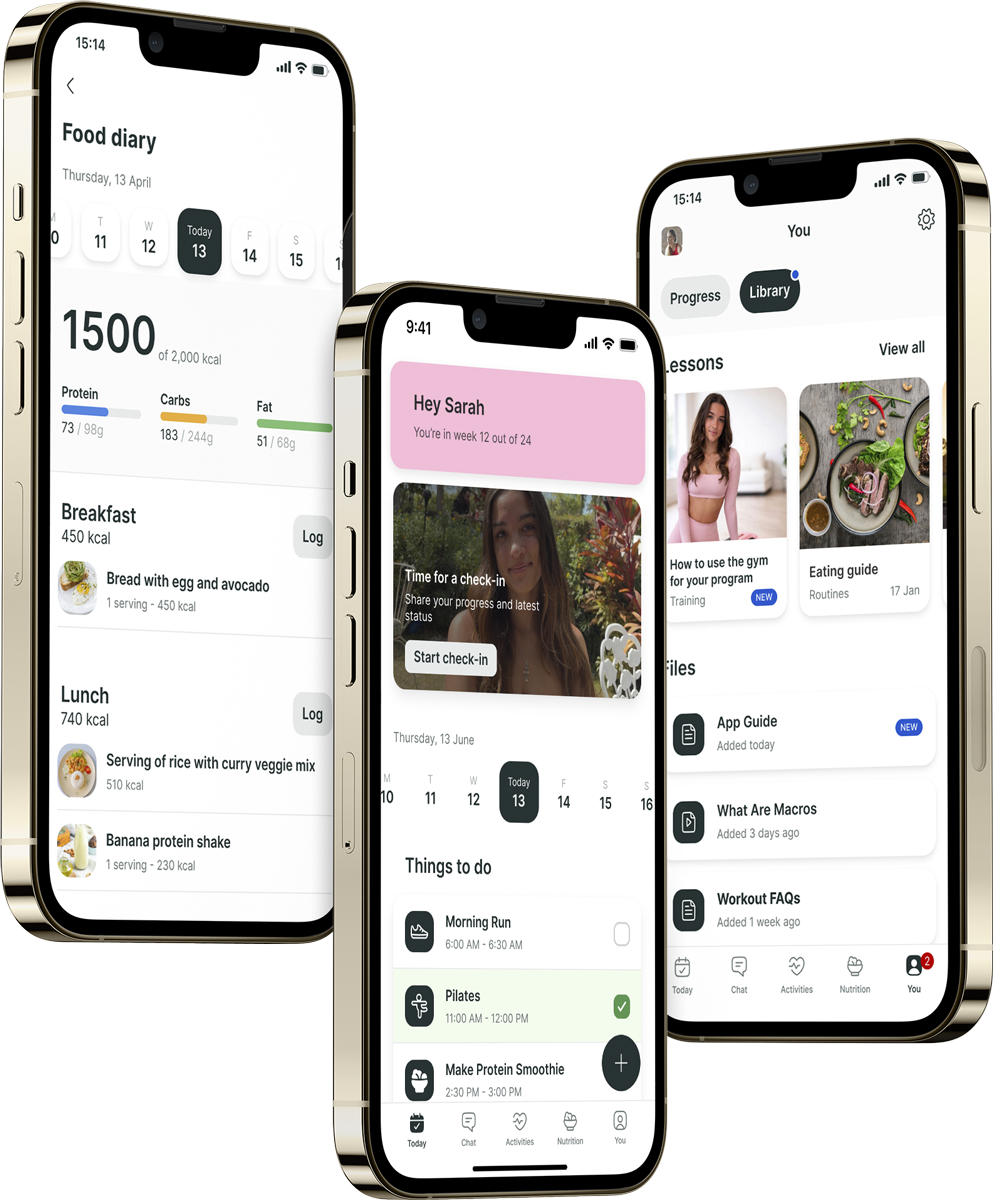 A mockup of the coaching app showcasing the features.
