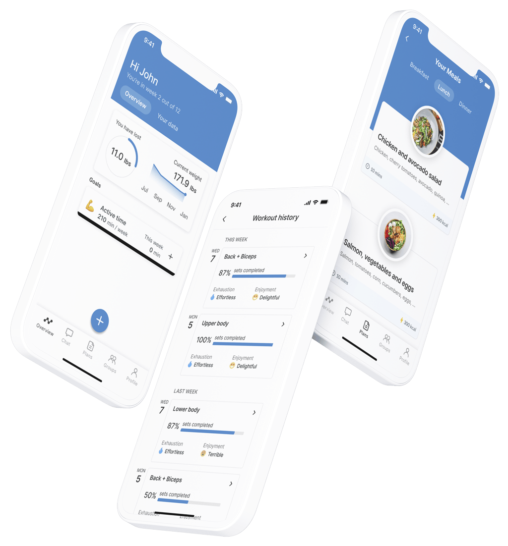 A mockup of the coaching app showcasing the features.