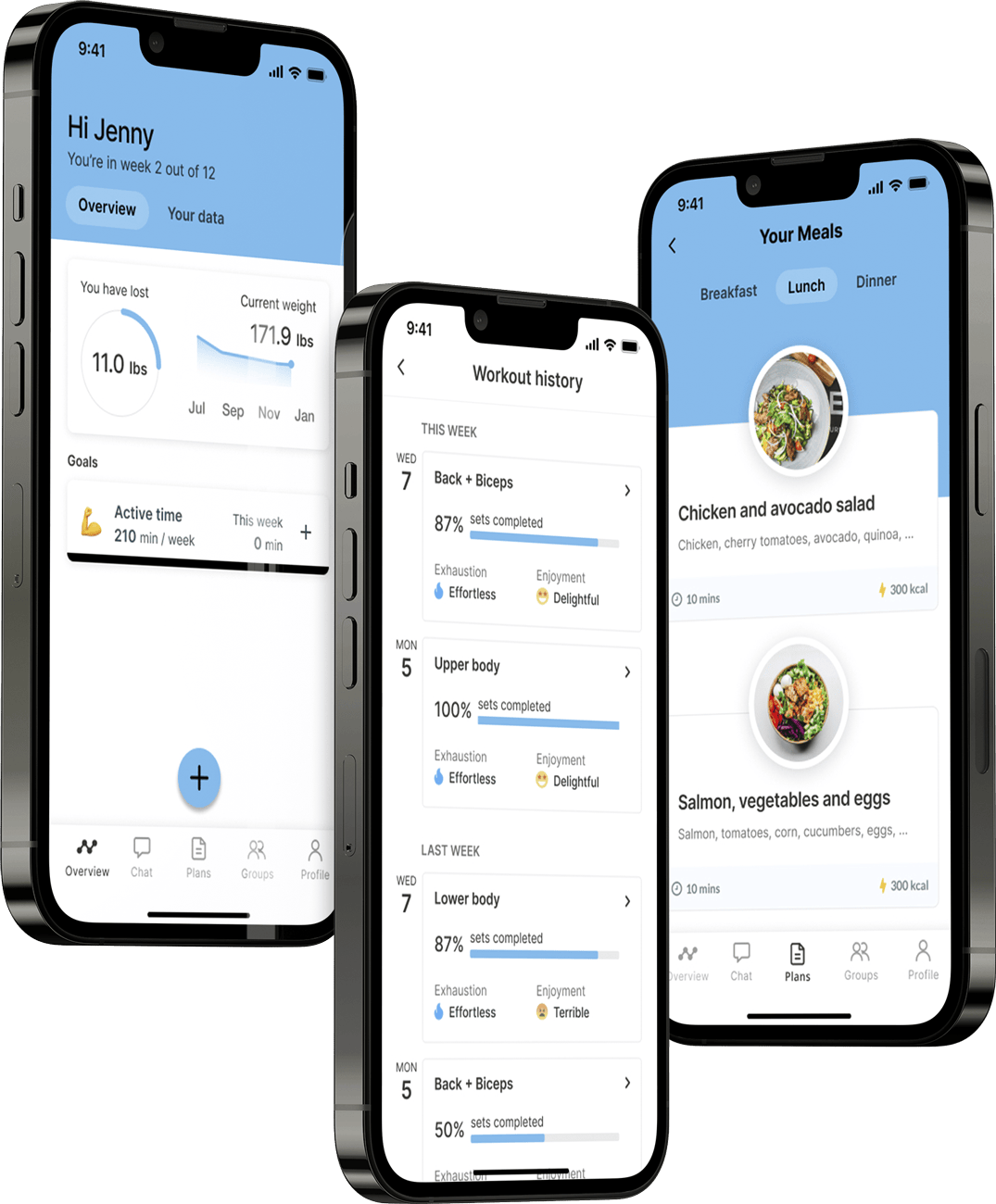 A mockup of the coaching app showcasing the features.