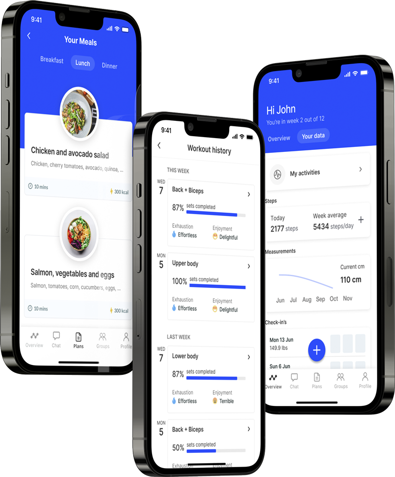 A mockup of the coaching app showcasing the features.