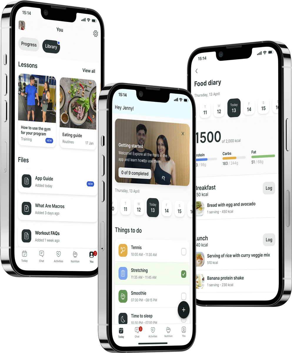 A mockup of the coaching app showcasing the features.