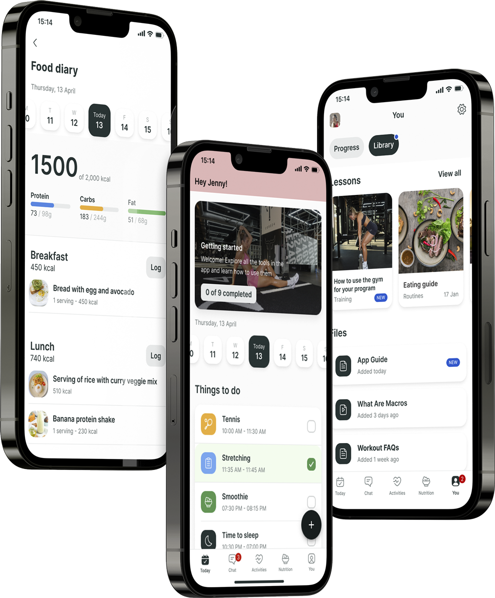 A mockup of the coaching app showcasing the features.