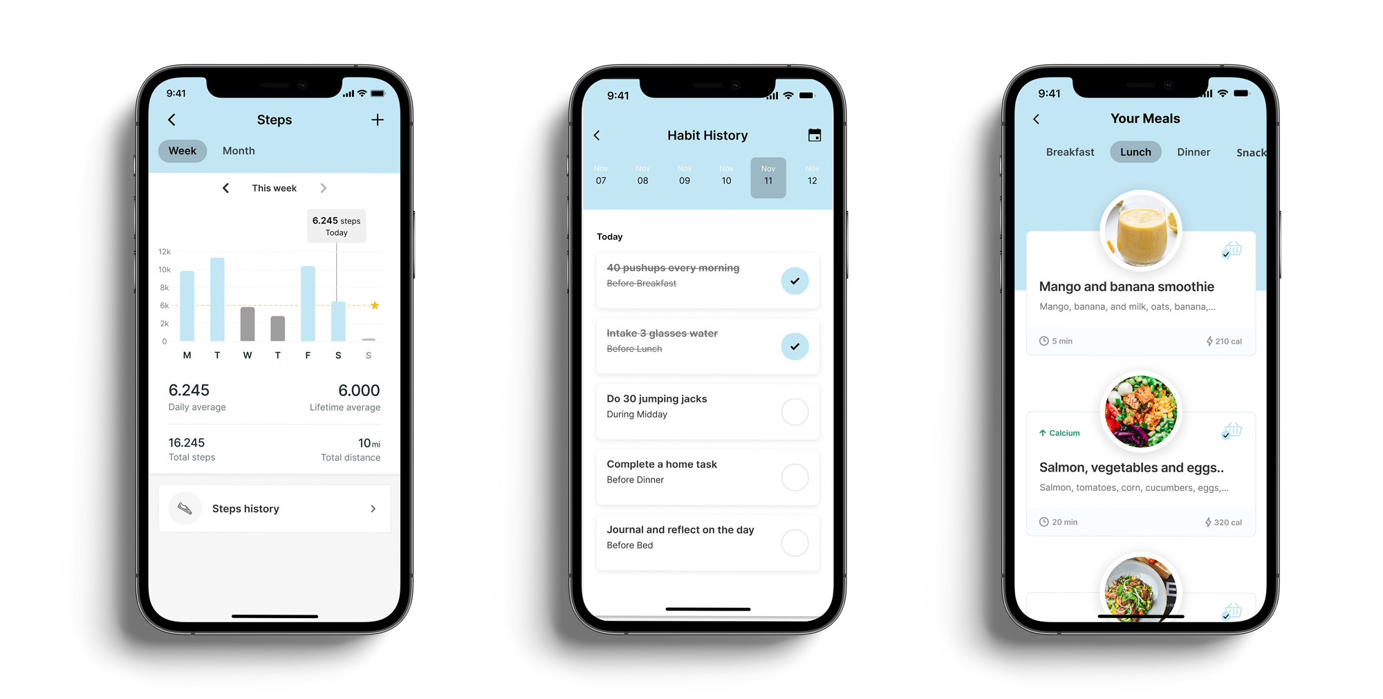 A mockup of the coaching app showcasing the different features.