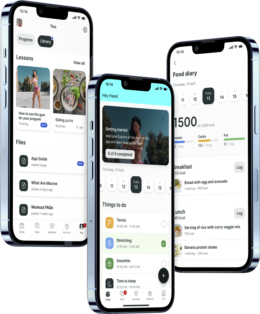 A mockup of the coaching app showcasing the features.