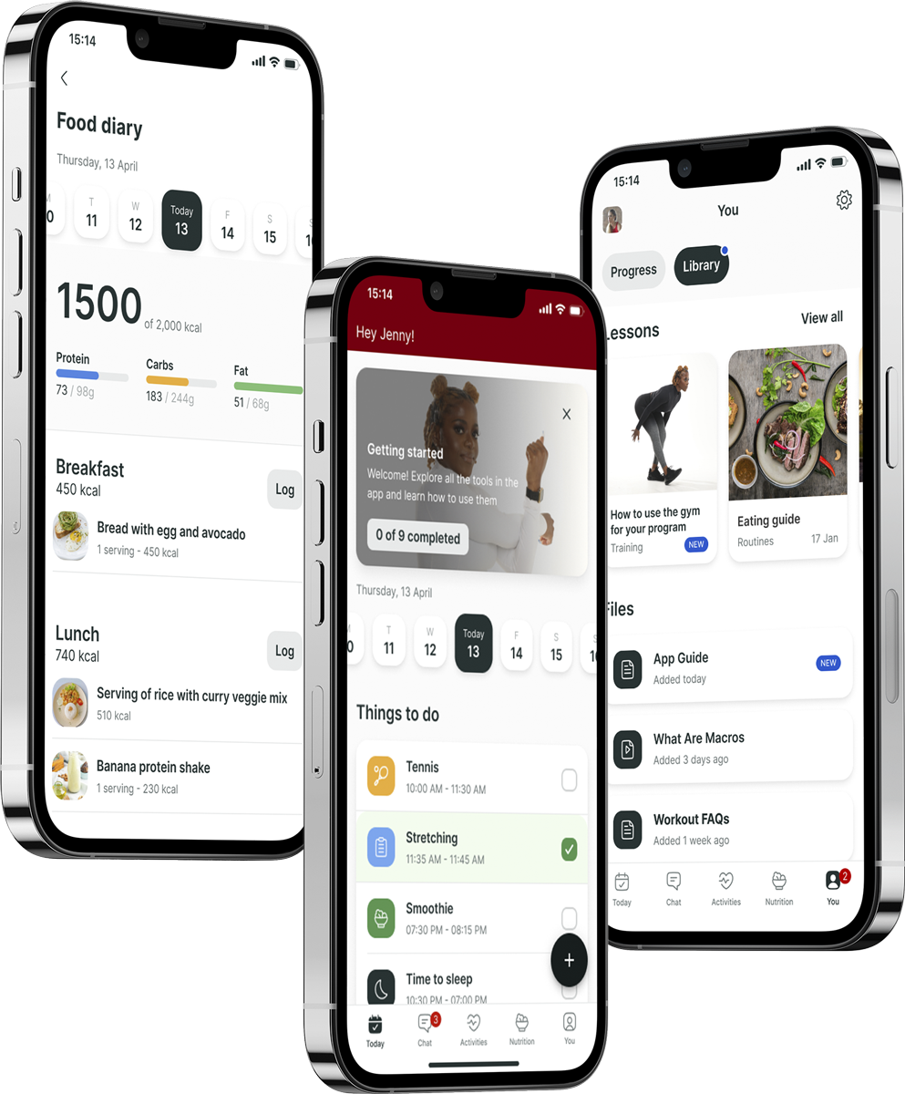 A mockup of the coaching app showcasing the features.