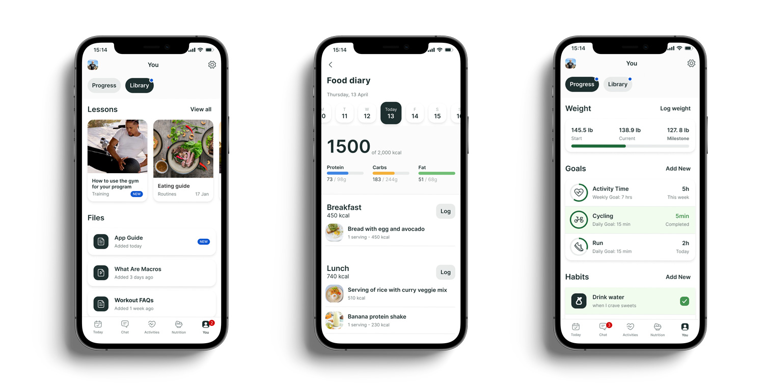 A mockup of the coaching app showcasing the different features.