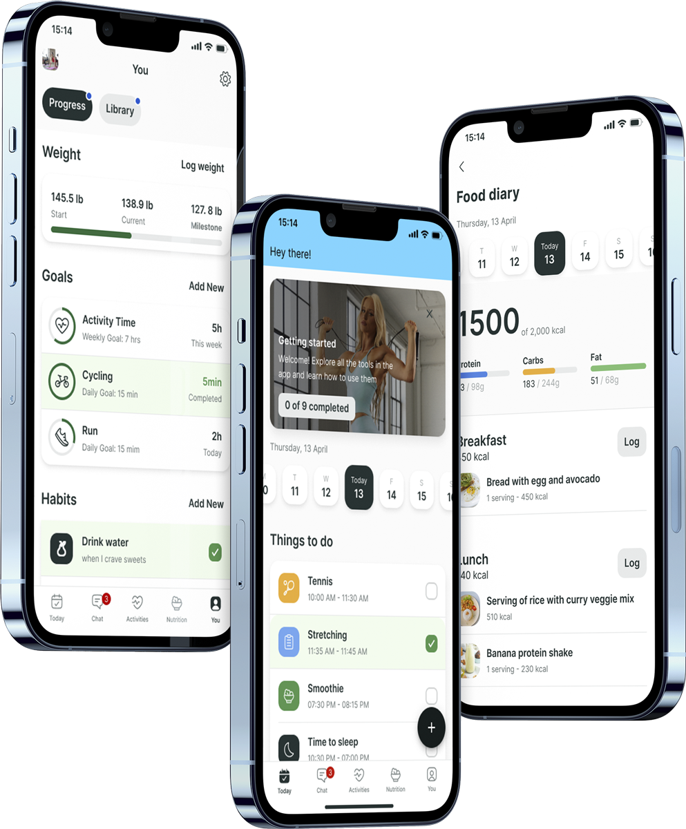 A mockup of the coaching app showcasing the features.